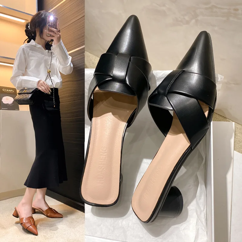 Brand Women Shoes 2024 Summer New Women Mules Slipper Plus Size Fashion Wear Outside Ladies High Heel Slides Pantuflas De Mujer