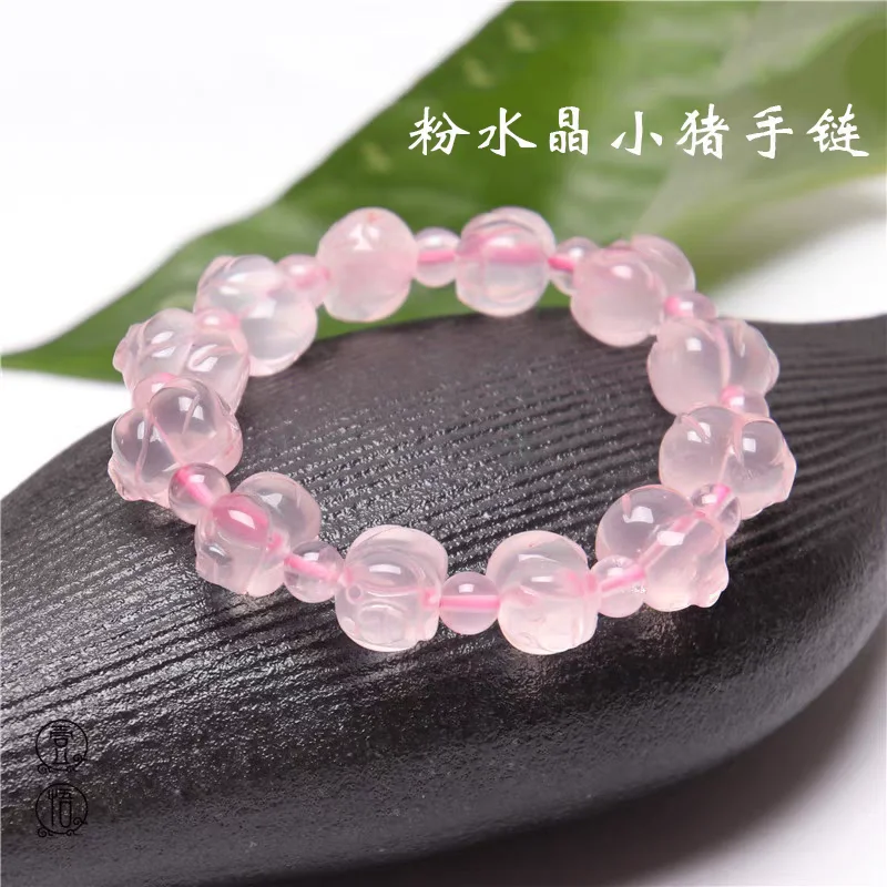 

Natural Rose Quartz Pink Clear Pig Bracelet Stretch Carved Rose Quartz 13x8mm Madagascar Woman Carved Lotus Round Beads AAAAA