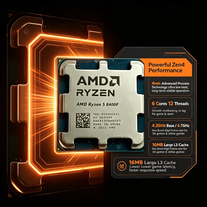 Bild 4: AMD Ryzen 5 8400F Desktop-CPU 6 Kerne 12 Threads 4,7GHz Max Boost 4nm TSMC AM5 DDR5 Ohne IGPU Gaming- und Büro-Prozessor