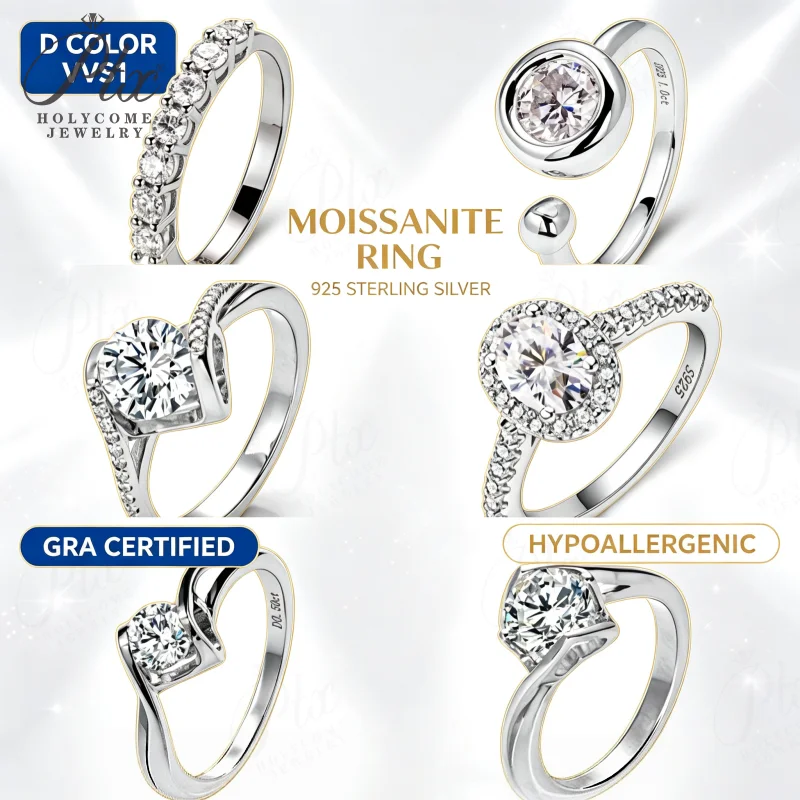 Moissanite Ring 0.5-1CT Round D Color VVS1 GRA Certified 925 Sterling Silver Factory Direct Hypoallergenic Women Gift Jewelry