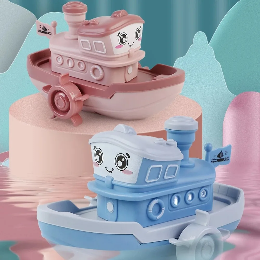 Cute ABS Bath Radom Color Eco-friendly Clockwork Ship Boat Clockwork Water Swimming