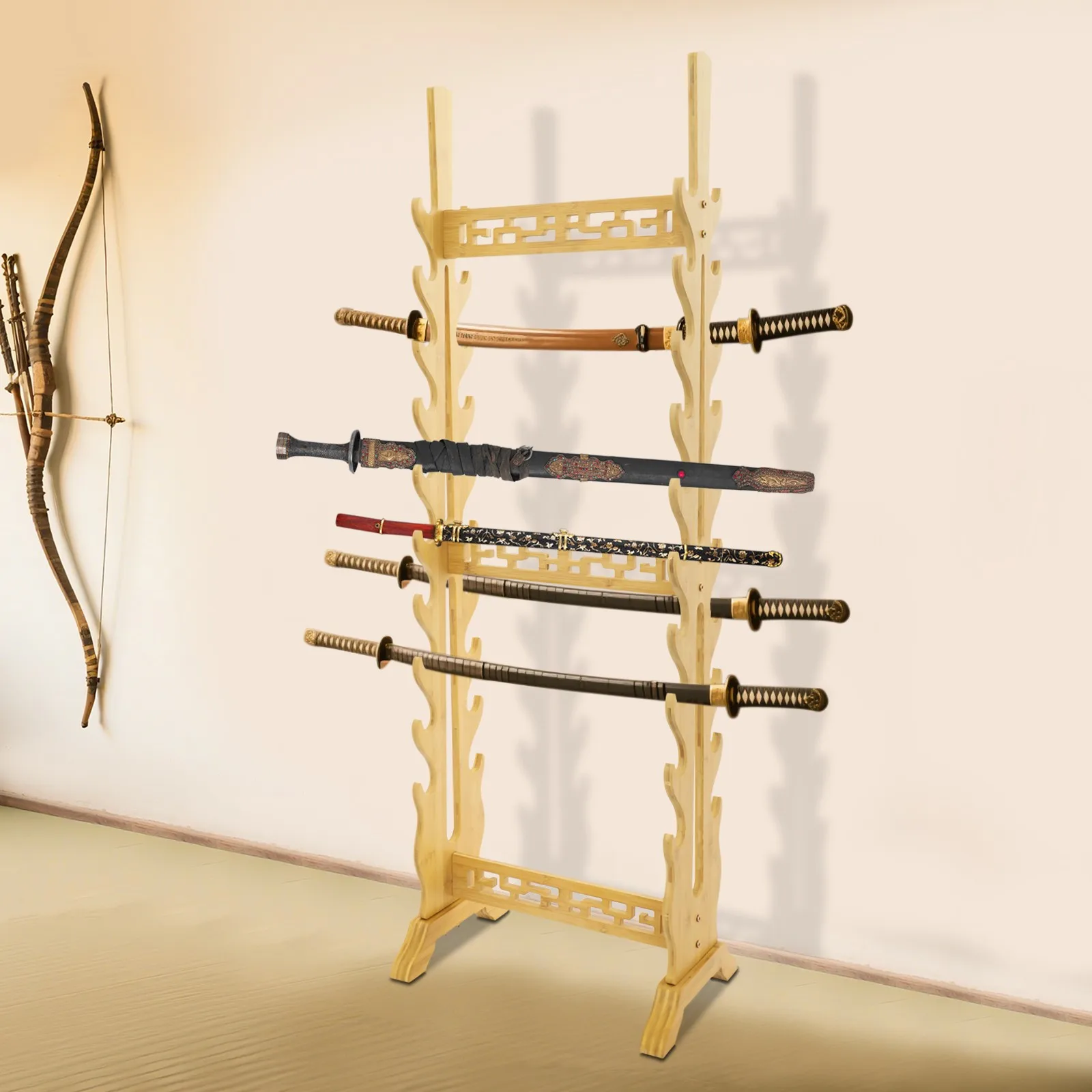 Double Sided Bamboo Sword Rack Display Stand