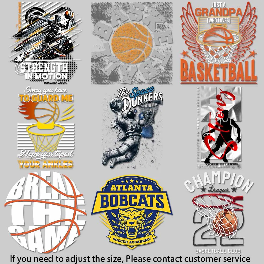 Basketball-Themed Iron-On Patches - Bold Slogans, Multi-Color Sporty Graphics for DIY Apparel Decor Wash - resistant Decals