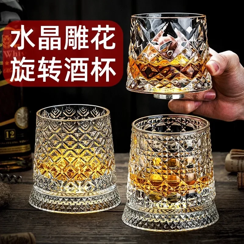 High-end light luxury foreign wine cup personalized creative rotating whiskey wine glass household high value crystal glass