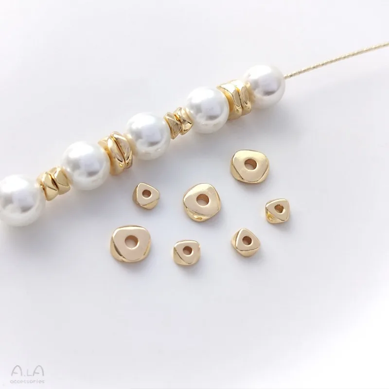 14K Gold Bag New Small Broken Gold Spacer Triangular Spacer Bead DIY Pearl Bracelet Necklace Jewelry Loose Bead Accessories