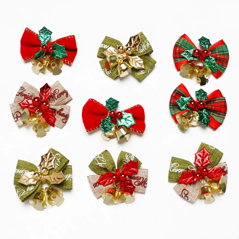 2 pieces，Christmas tree decoration mini bow Christmas gift box DIY decoration bow hanging clock decoration, 5 * 4cm