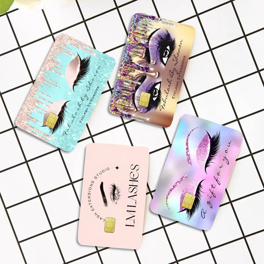 Rose Golden Glitter Eyelash Cartoon Credit Card Skin Stickers for Bank Card Bus Metro Card Sticker Waterproof Women Gift