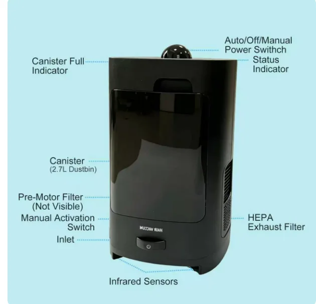 Hair Salon Suction Waste Bin High Power Infrared Sensor Smart Hair Vacuum Tool