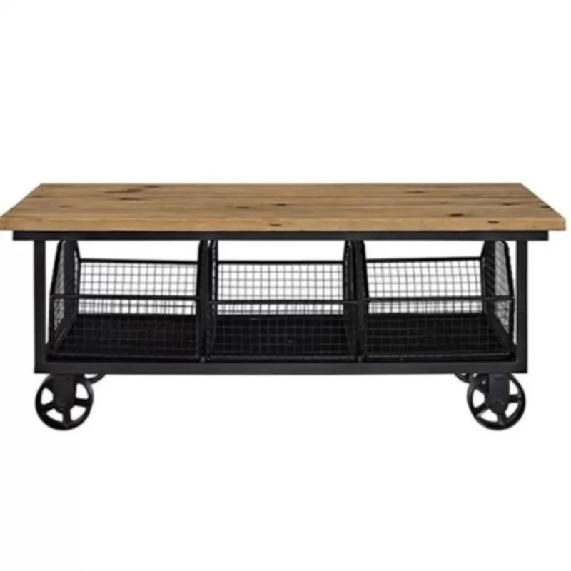 

Solid wood iron art tea table, rectangular table in living room, creative tea table, industrial style