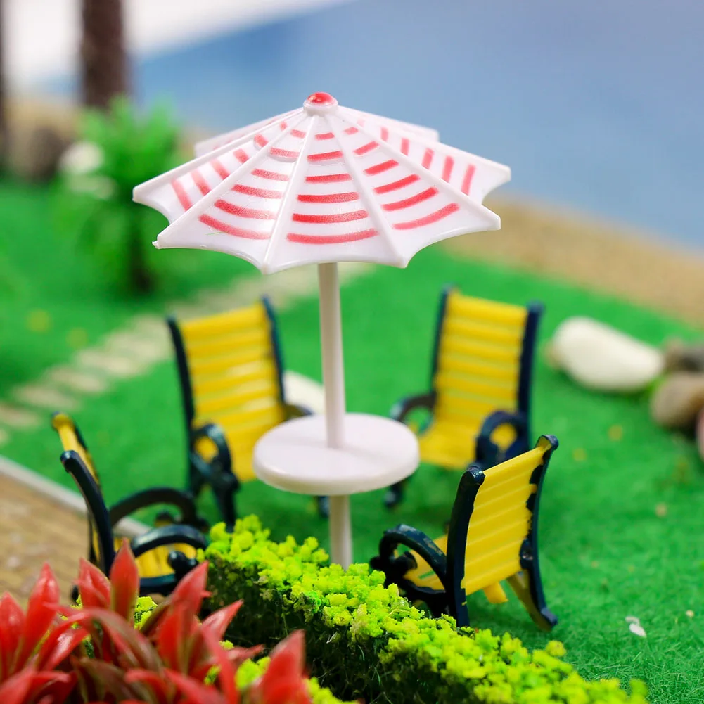 2 Sets Parasols Sun Loungers Deck Chairs Bench Settee Model Train 1:50-1:150 O OO TT N Scale TYS23 Plastic Model Umbrellas