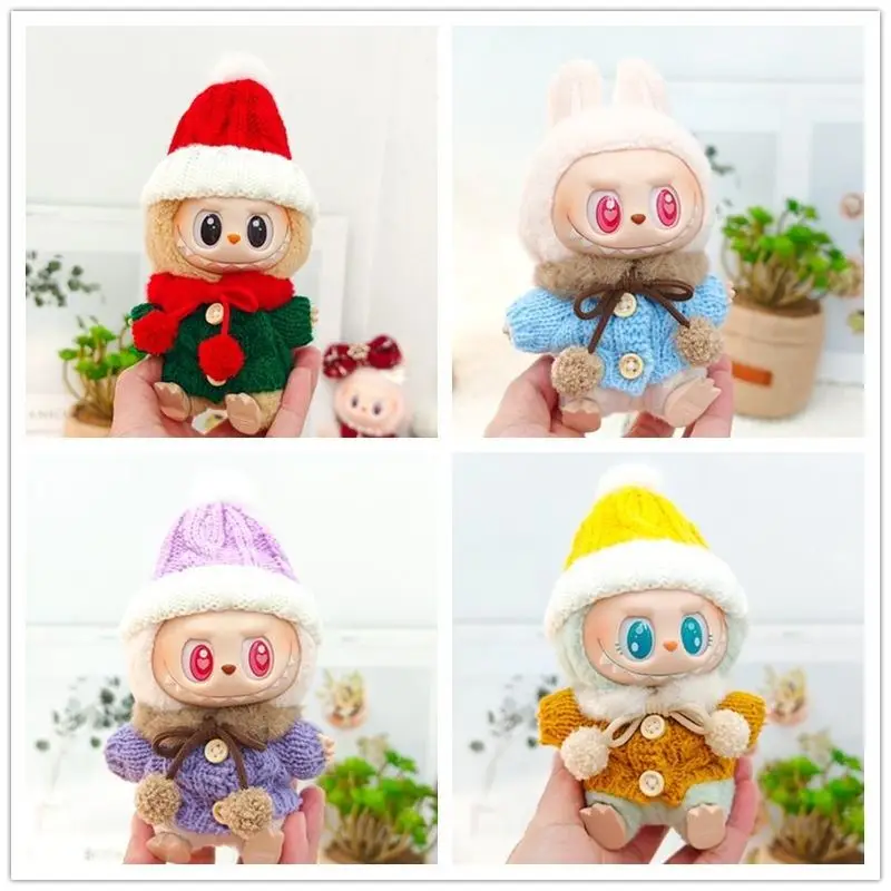 

17cm Doll Clothes V1 V2 LABUBU Vinyl Blind Box Pendant Doll Clothes Wool Ball Hat Hand-Knitted Sweater Set Christmas Atmosphere