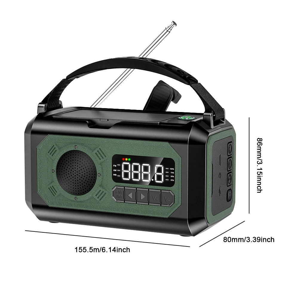 راديو الطوارئ المحمول AM/FM/NOAA بقدرة 12000 مللي أمبير في الساعة مع 2 لوحات شمسية راديو الطقس كرنك اليد مع مصباح يدوي للبقاء في الهواء الطلق
