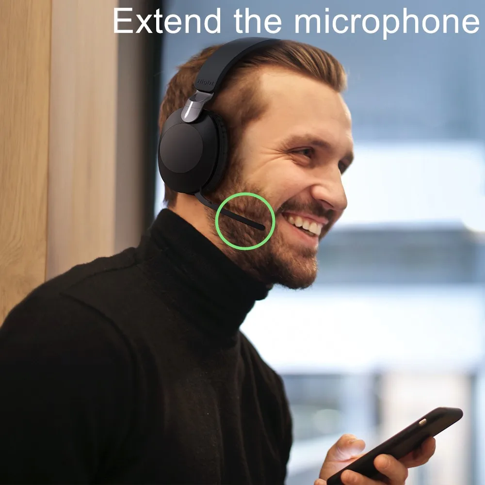 سماعات رأس تعمل لاسلكيًا لمدة 14 ساعة من شومي للأذنين كبيرة قابلة للدوران سماعات أذن للتمديد مزودة بميكروفون قابل للطي مناسب للعمل التجاري