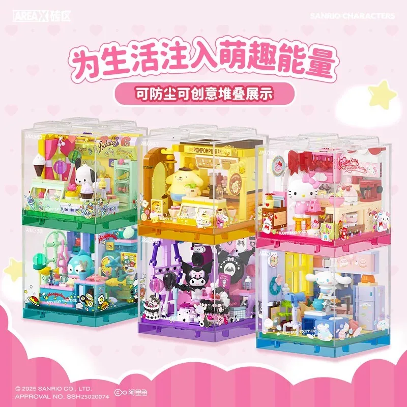

Строительные блоки AREAX Sanrio, магазин Moe, коробка-головоломка, сборка ручной работы Kuromi HelloKitty, игрушка для девочек, Рождественский подарок