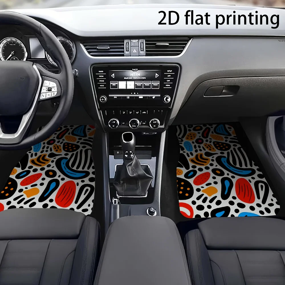 4pcs Car Floor Mats, Abstract Geometric Color Block Pattern, Made Of Polyester Fiber, Universal Car Mats, Easy To Clean, Automot