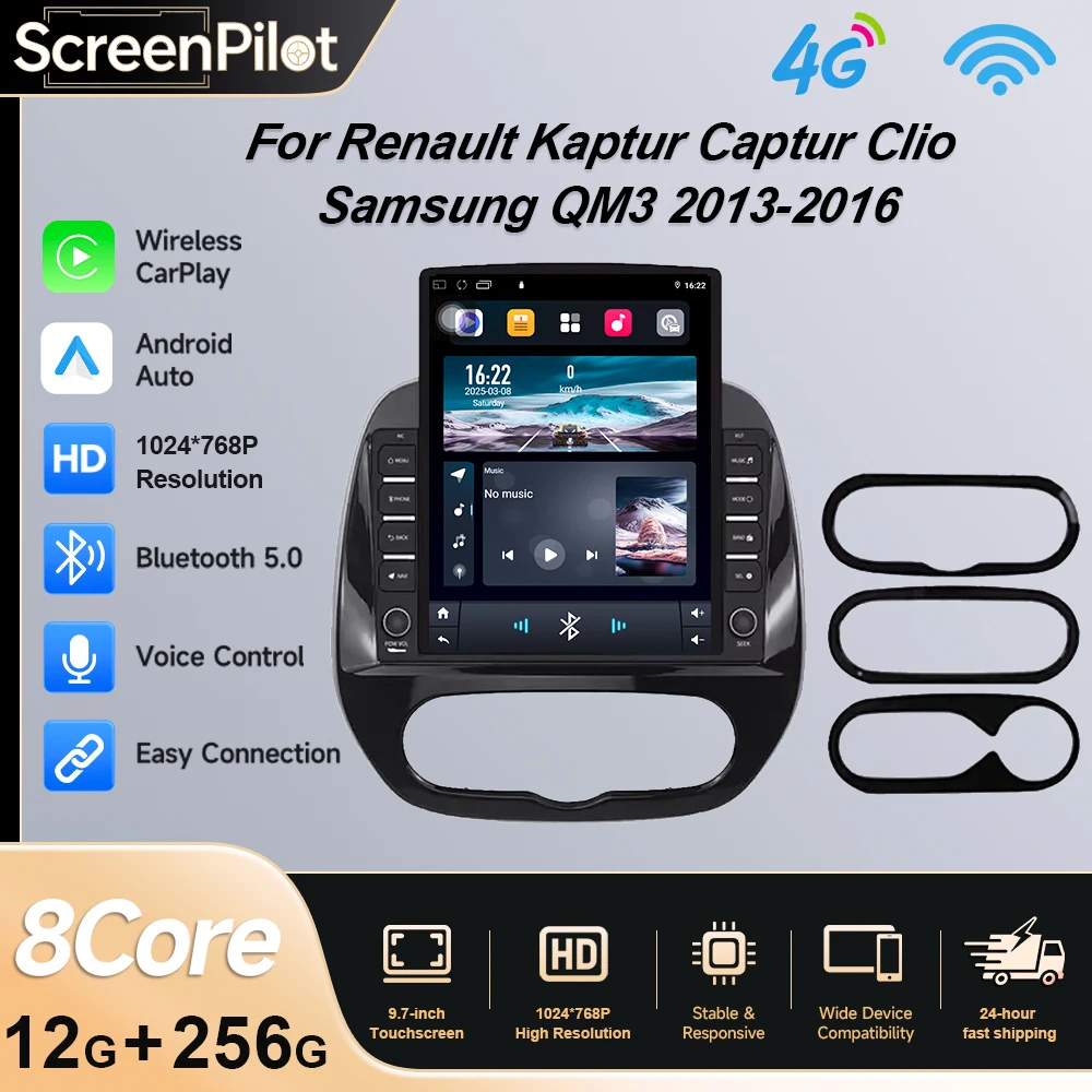 Android 16 Raido For Renault Kaptur Captur Clio Samsung QM3 2013 2014 2015 2016 Auto Multimedia Video Player Navigation GPS 2Din