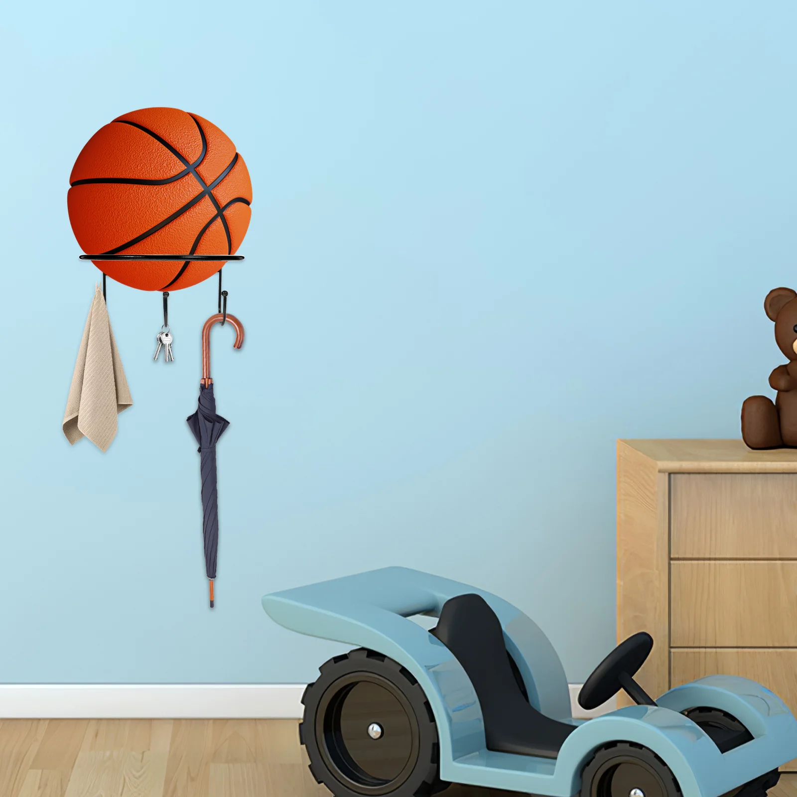 

2Pcs Wall-Mounted Ball Storage Rack Metal Basketball Display Shelf Multi-Purpose Sports Balls Holder for Home Supermarkets