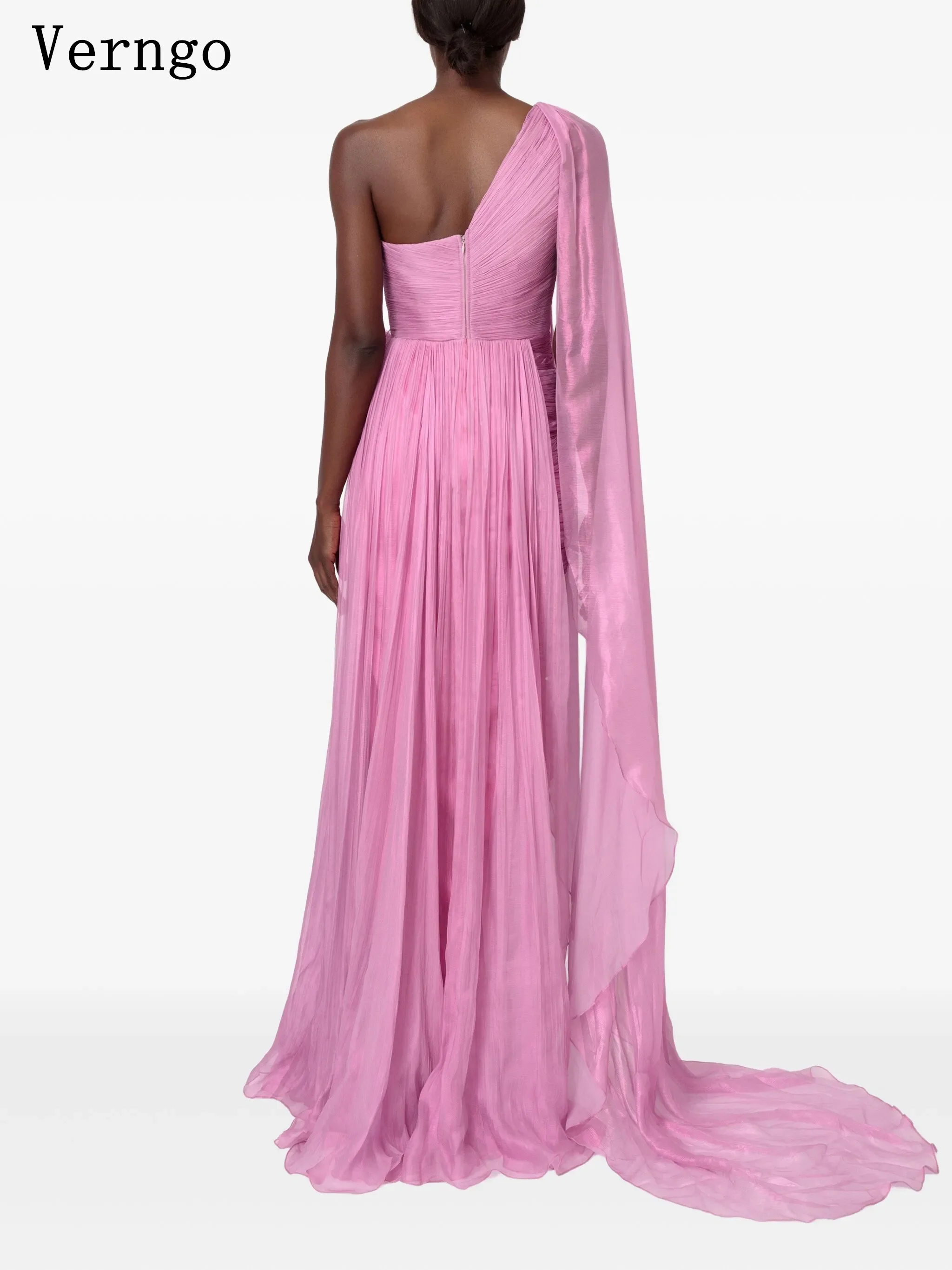فساتين حفلات شيفون لامعة وردية من Verngo بكتف واحد على شكل حرف A مناسبة رسمية فساتين نسائية عصرية للحفلات الراقصة حسب الطلب #2