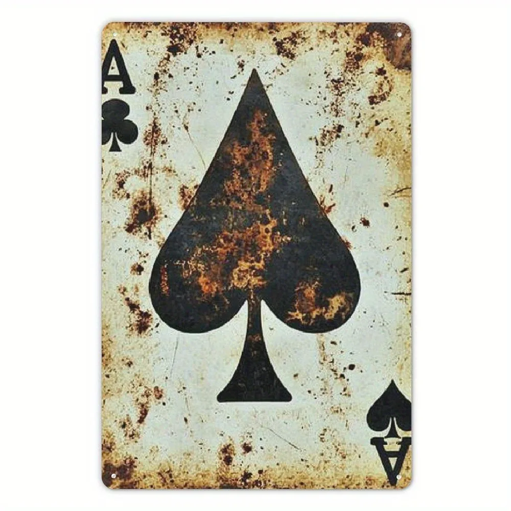 （2D Tin painting）Vintage Ace of Spades Metal Sign | 8x12 Inch Rustic Iron Wall Art for Bar, Cafe & Garage | Retro Card Decor