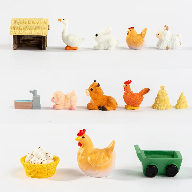 Figurines Miniatures Cute Chicken Pig Rabbit Animals Micro Landscape Ornaments For Home Decorations Room Decor Desk Accessories