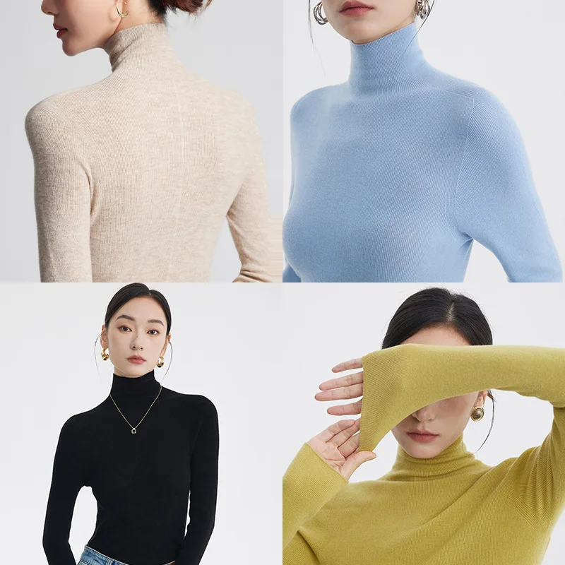 

Washable Seamless 18 Needle Fine Knit Base Shirt% Fine Wool Sweater Women'S Autumn Winter High Neck Sweater
