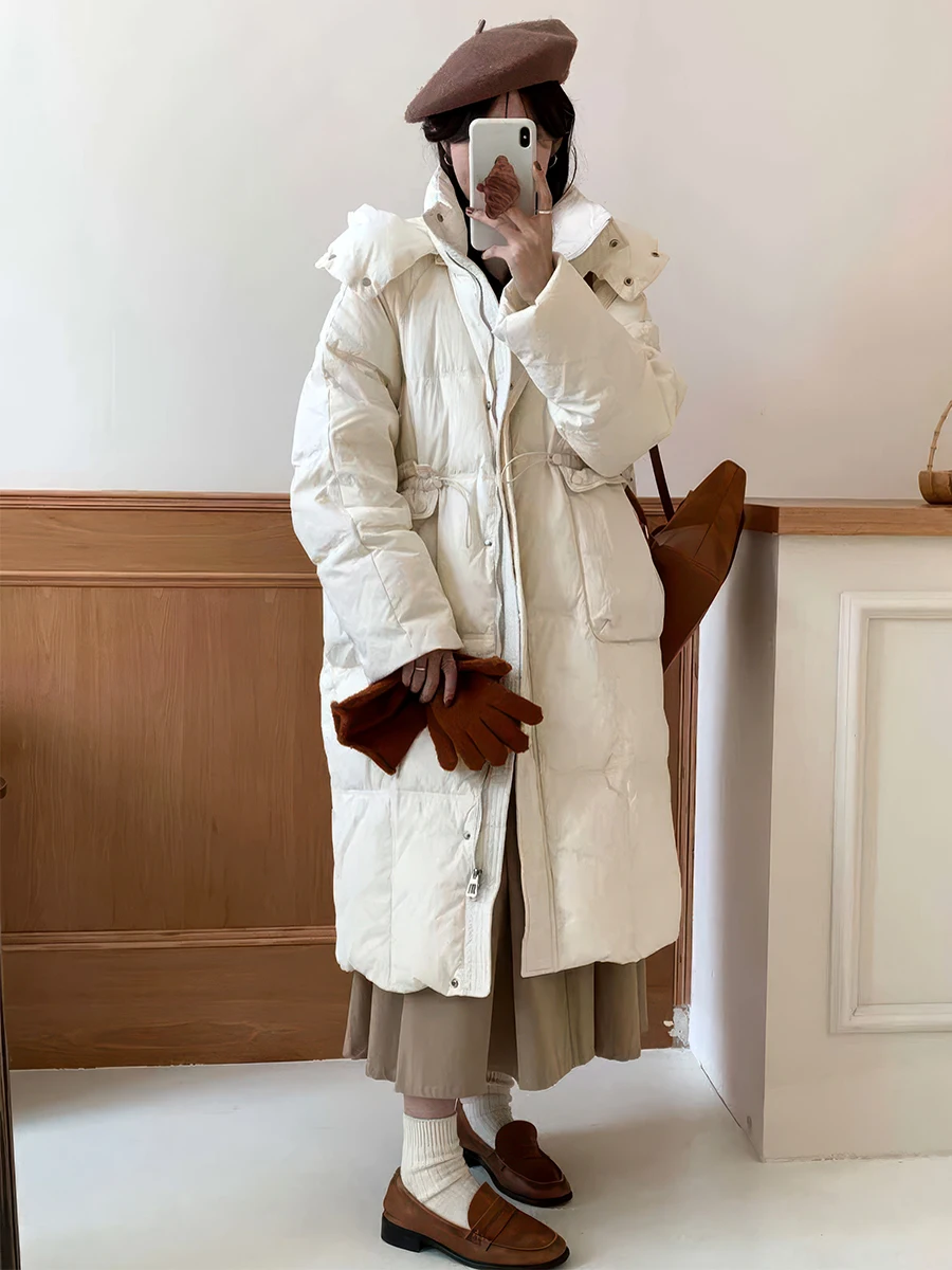 Cappotto Invernale Imbottito da Donna, Bianco Caldo, Versatile e alla Moda, Lunghezza Media, per il Pendolarismo