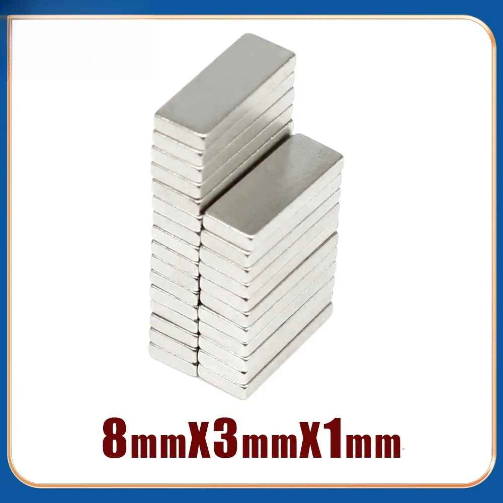 20/50/100/200PCS 8x3x1mm Super Strong Square Magnet   8x3x1mm for Home Refrigerators, Offices DIY  8x3x1mm