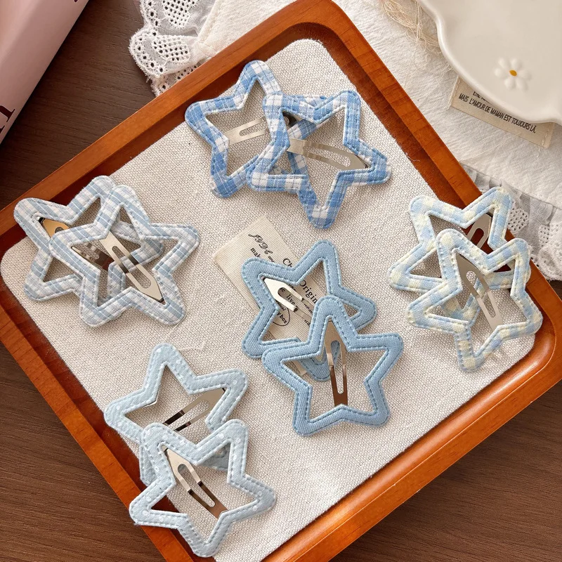

Синие заколки-зажимы Blue Hollow Star BB для волос, весенне-летние, для девочек, боковые заколки для укладки непослушных волос, элегантный повседневный модный аксессуар для волос