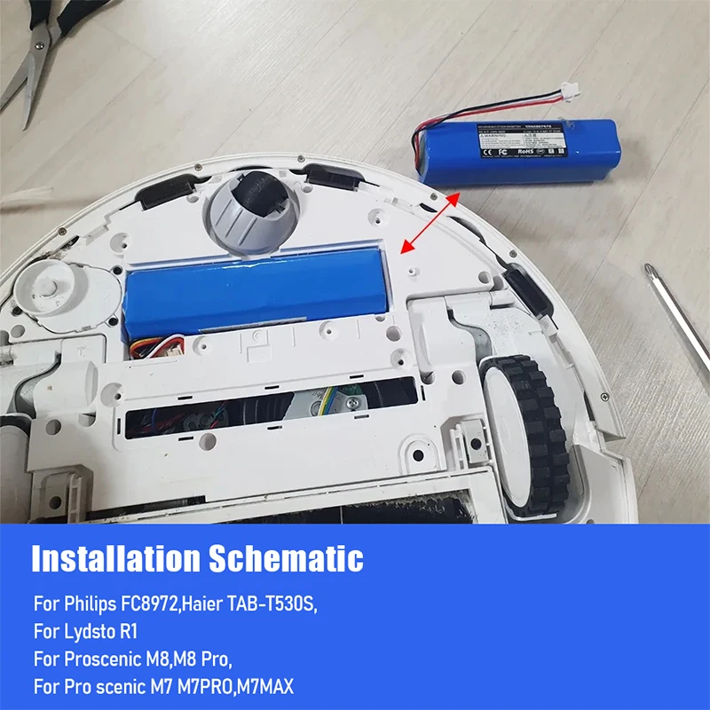 

lithium battery 12800mAh Rechargeable for XiaoMi Lydsto R1 Viomi S9 Roidmi Eve Plus Robot Vacuum Cleaner Battery Pack18650