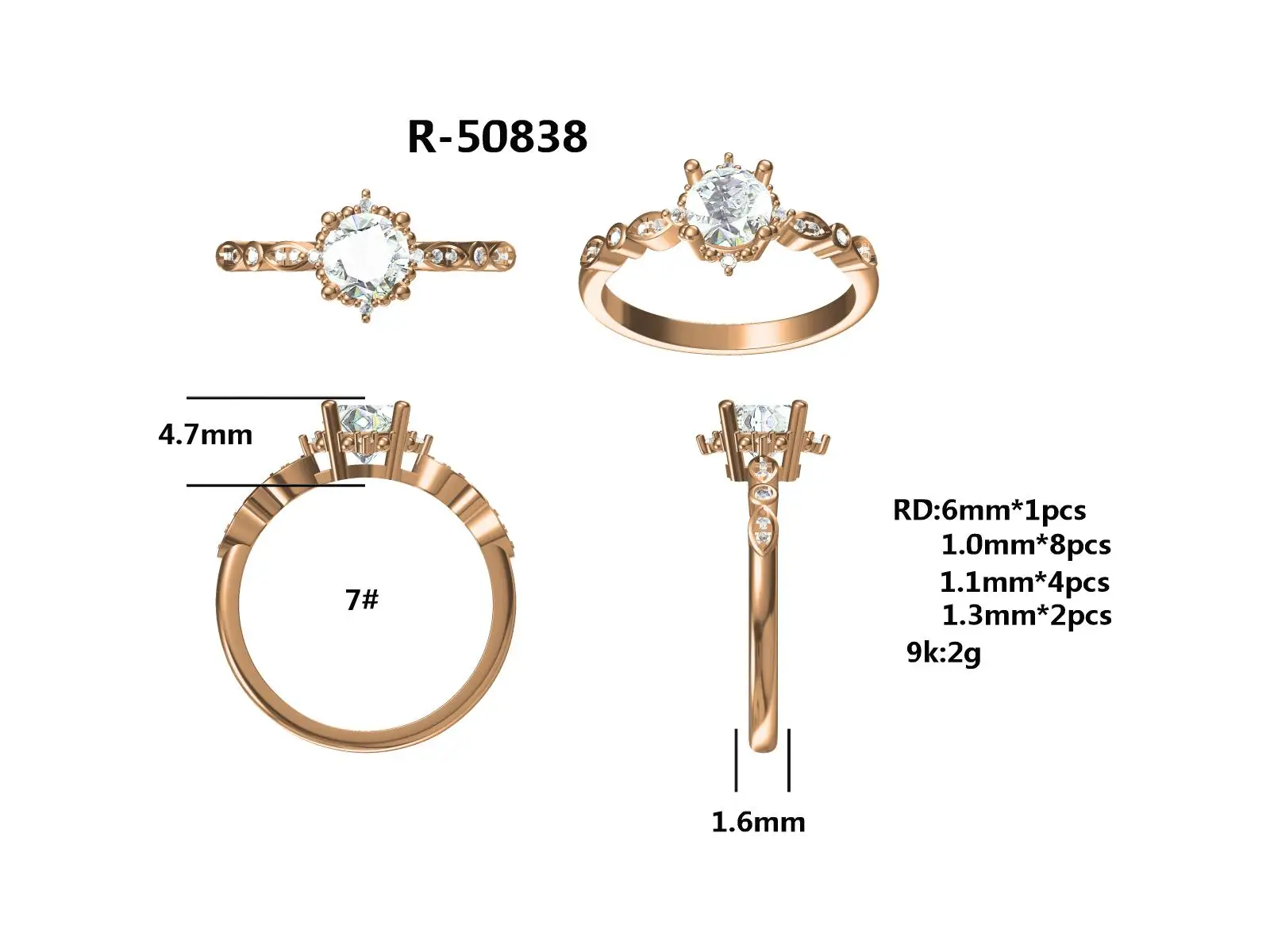 VOVGEMINI Vintage Moissanite Ring 0.8carat Round Real Pure 18k Rose Gold  585 Romantic Fashion Jewelry For Woman Wedding  Fiancé