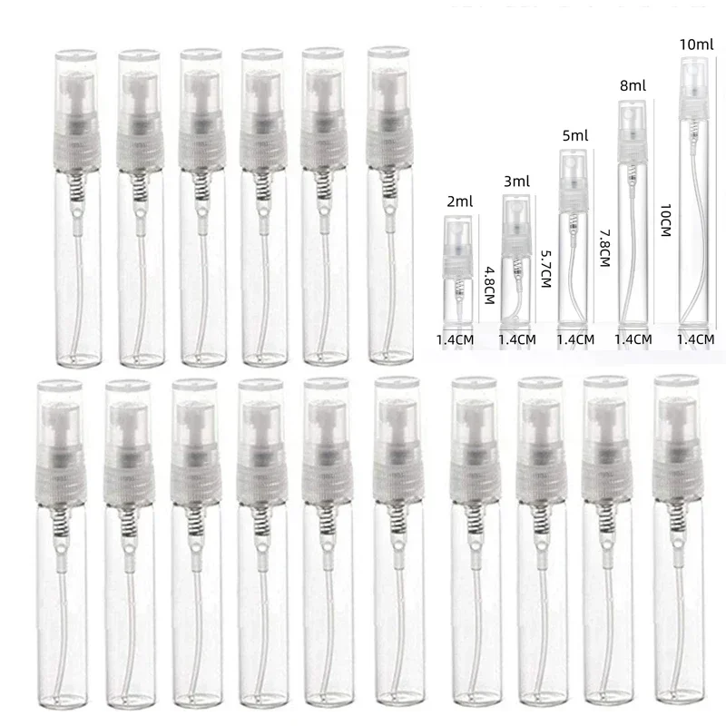 50 garrafas vazias do pulverizador de vidro claro dos pces 2ml-10ml mini frascos da amostra do perfume recipiente do pulverizador do curso para a aromaterapia do óleo essencial