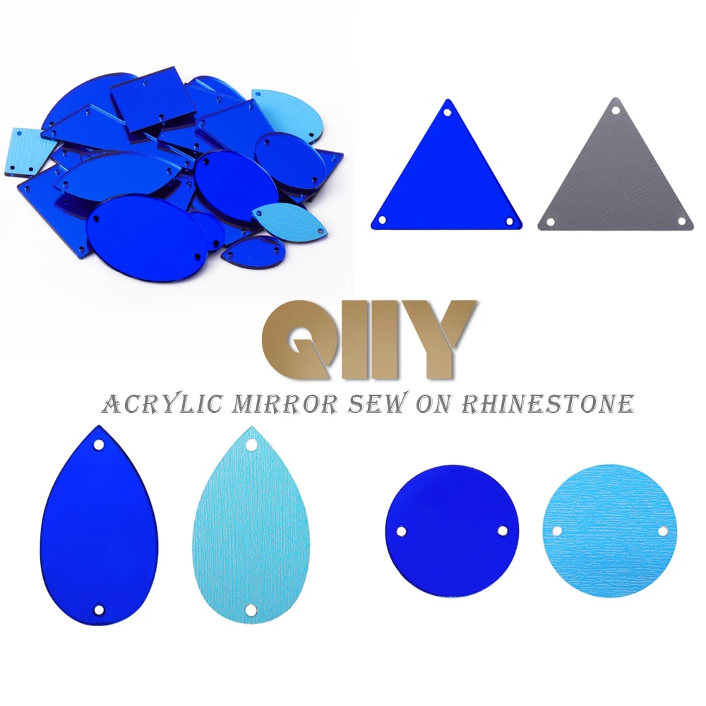 

QIIY 50Pcs Sapphire Series Acrylic Mirror Sew On Rhinestones Sew On Flatback Sewn Stones For Strass Clothes Decoration