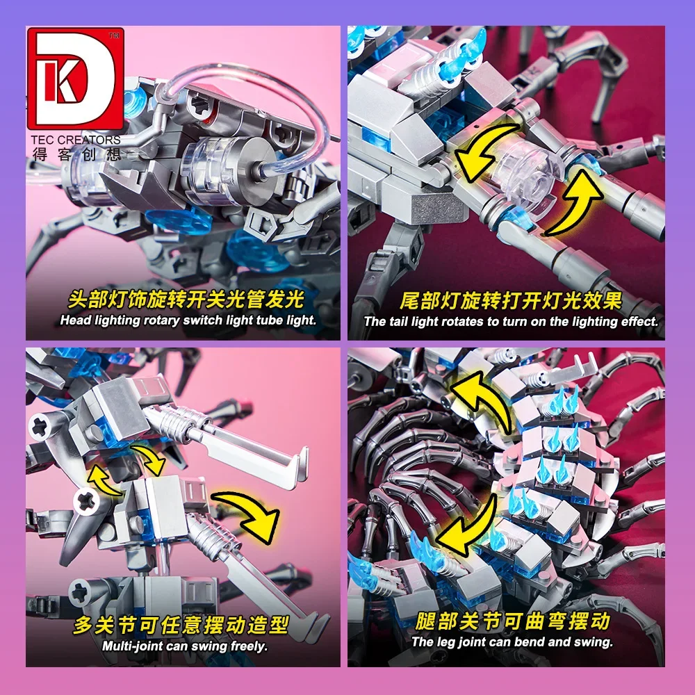 698PCS MOC Mech Centipede Mechanical Model Puzzle Building Blocks Birthday Gift Small Particle with Block Light Educatinal Toy