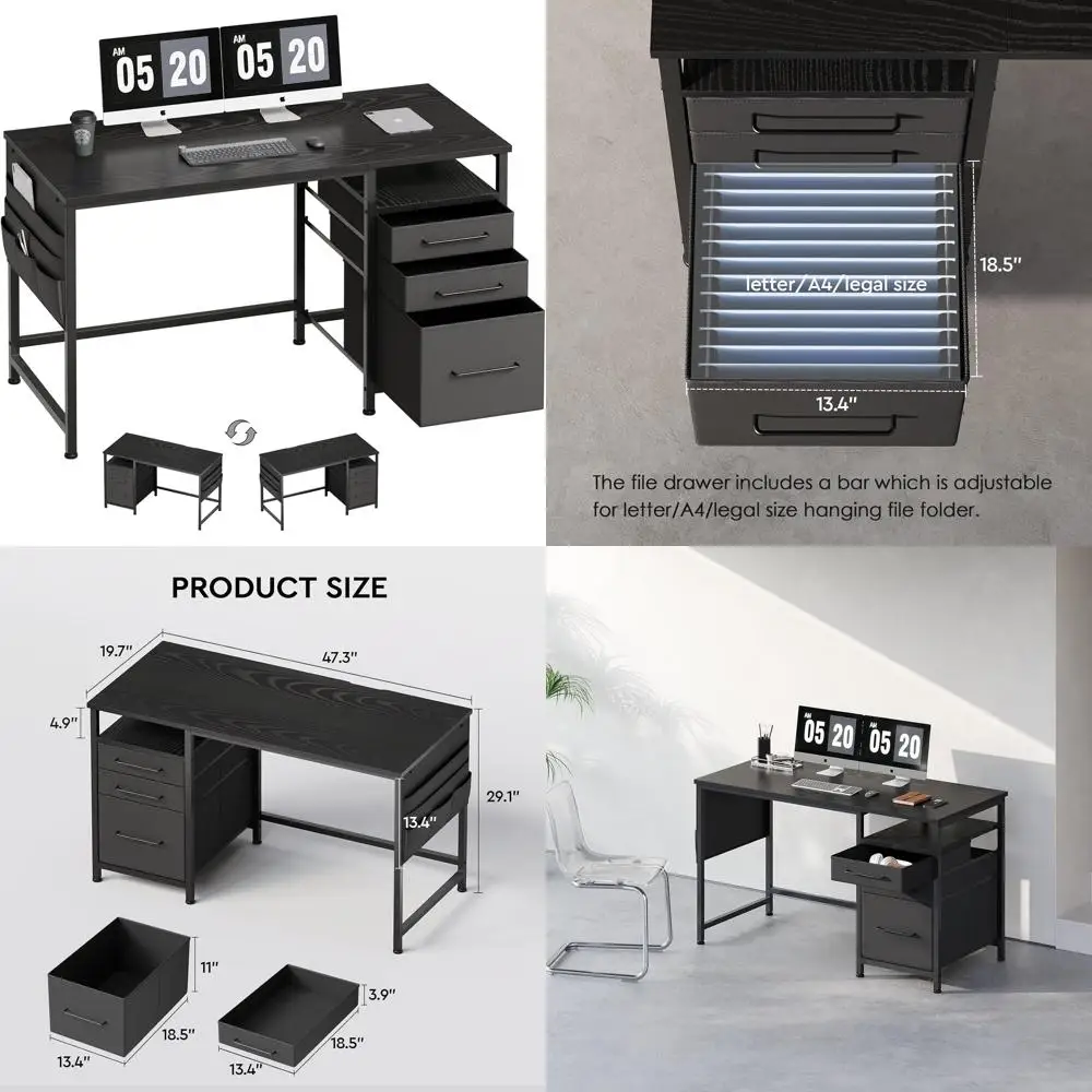 

Compact 47-inch Desk with Storage Drawers and Shelves for Small Spaces, Ideal Writing Desk for Home Office Use