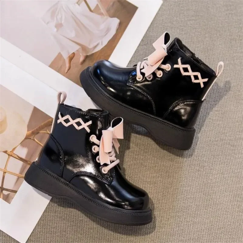 Fashion bow Girl's Boots Autumn/Winter New Girls' soft sole Ankle Boots Toddler Round Toe Casual Non-slip Ankle Boots Ботинки