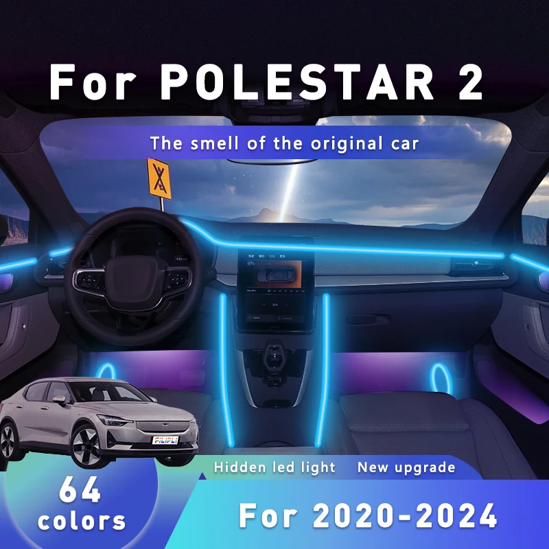 

FILIPLI For POLESTAR 2 For 2020-2024 Wireless Car Ambient Acrylic Light With APP Control Music Sync 64 Colors LED Interior Light