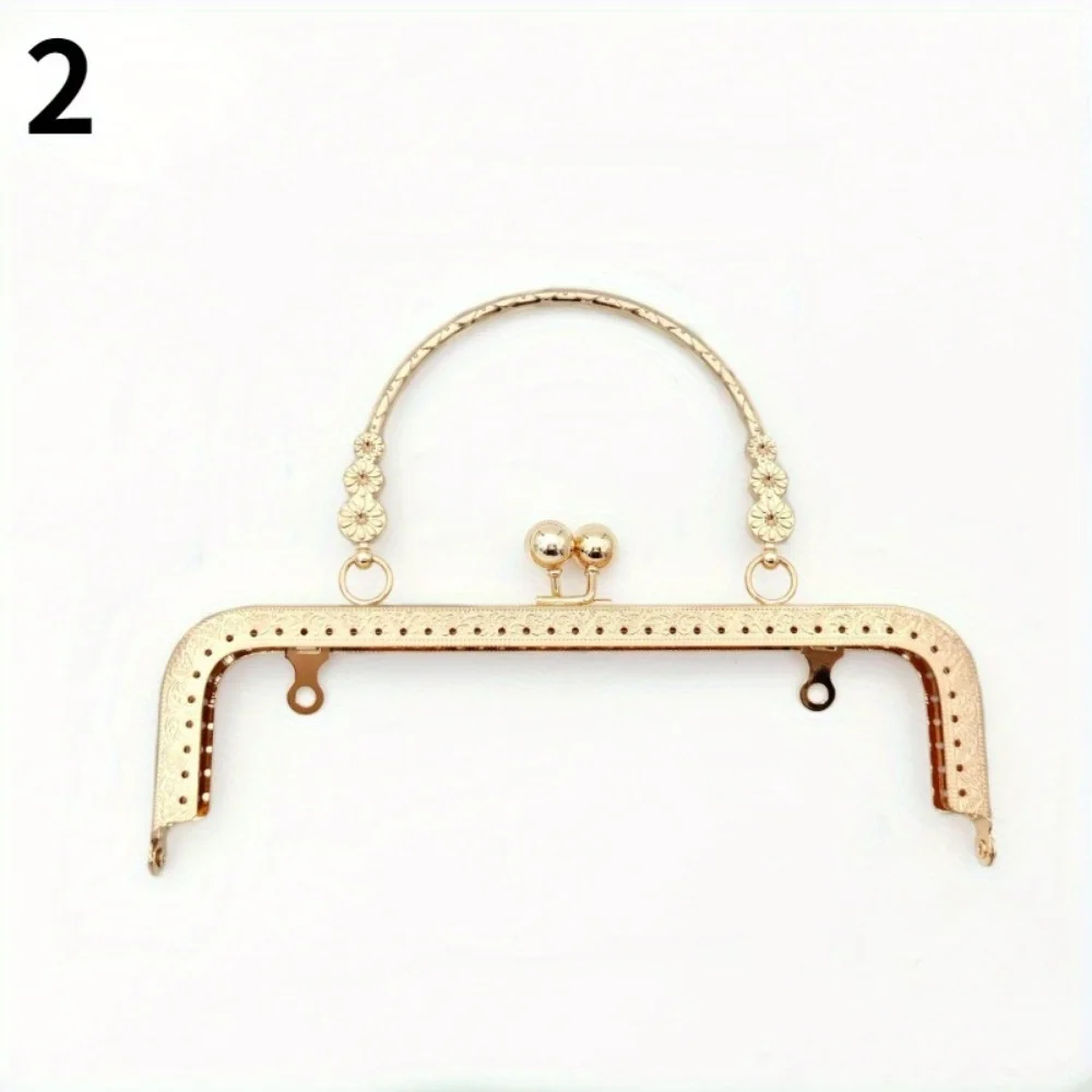 1pc Elegant 8-Inch Square Embossed Metal Bag Handle With Golden Accents - Durable Iron Craftsmanship, Decorative Rivet & Bead De
