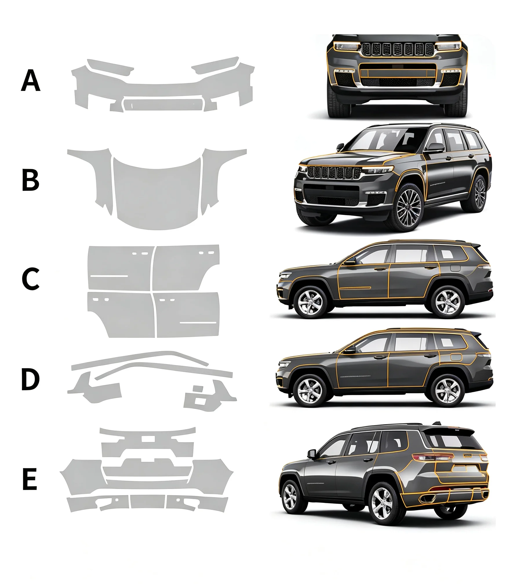 For JEEP GRAND CHEROKEE Extended Edition 2021-2025 TPU Paint Protection Film Body Sticker Anti-scratch Protective Transparent