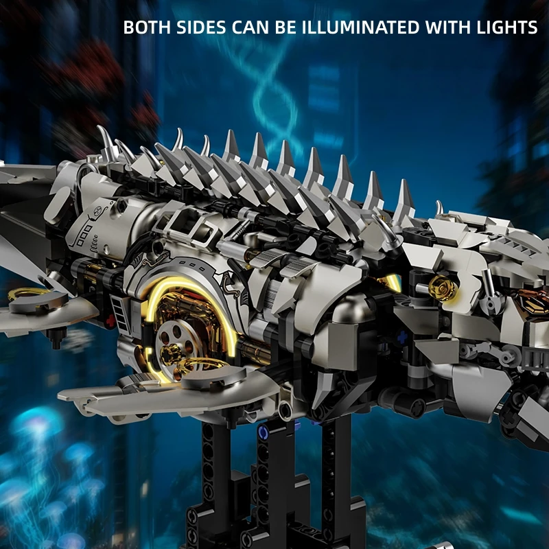 DIY Mechanische Mosasaurus Modell Sea Dragon Bausteine MOC verknüpfung Montage Ziegel Modelle geburtstag Weihnachten geschenke1413 stücke