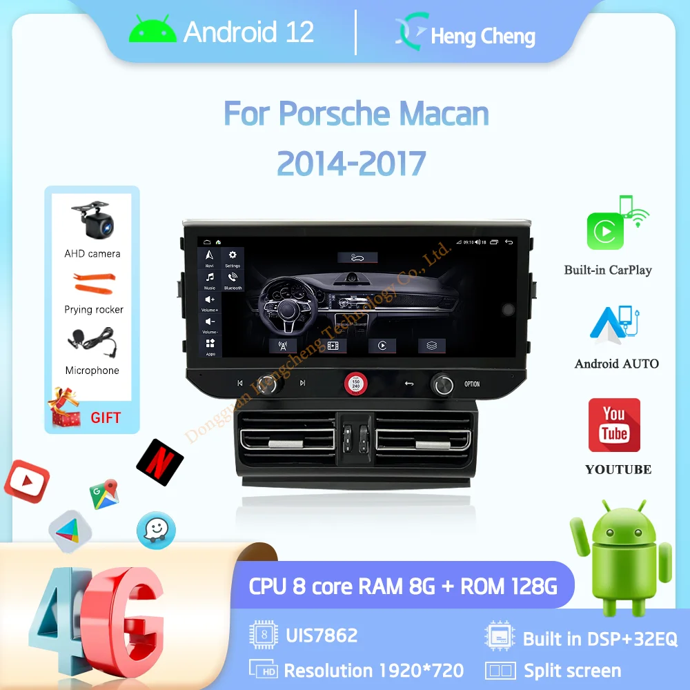 

12.3" For Porsche Macan 2014-2017 Car Multimedia Video Player GPS Navigation Radio Android12 8+128G 8Core CarPlay 4G 360Camera