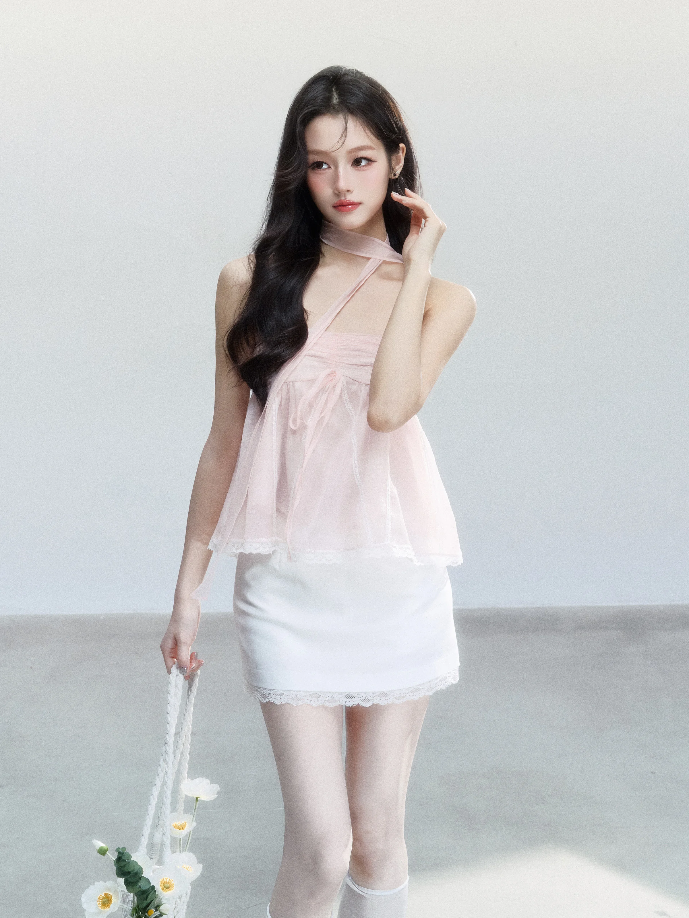 Fragile Heart Sweet Spicy Strap Design Tube Top Vest T-Shirt Korean Style Loose Fit Summer Polyester No Sleeve Lace Splice