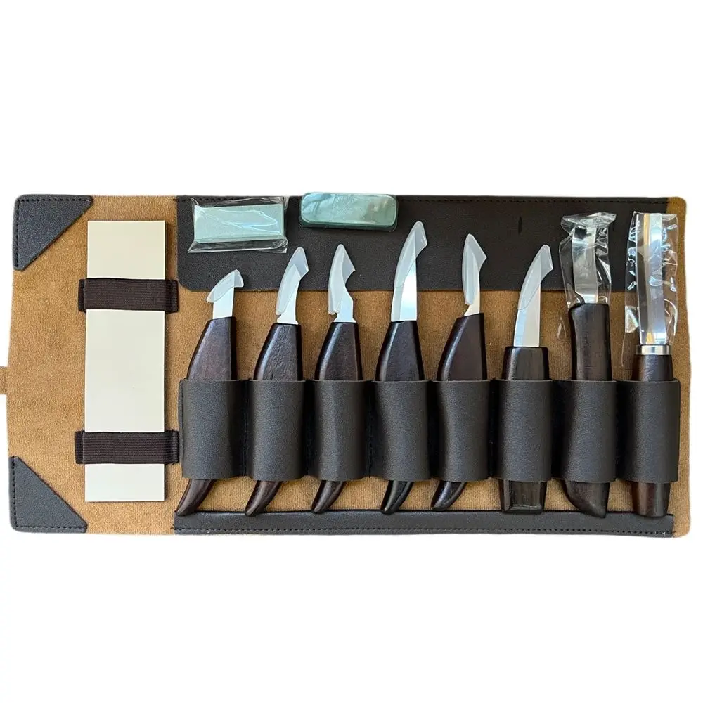Wood Sharpener, Spoon-digging Knife, Woodworking Sharpener, Retro Leather Set, Full Set of Functional Tools, Portable Stainless