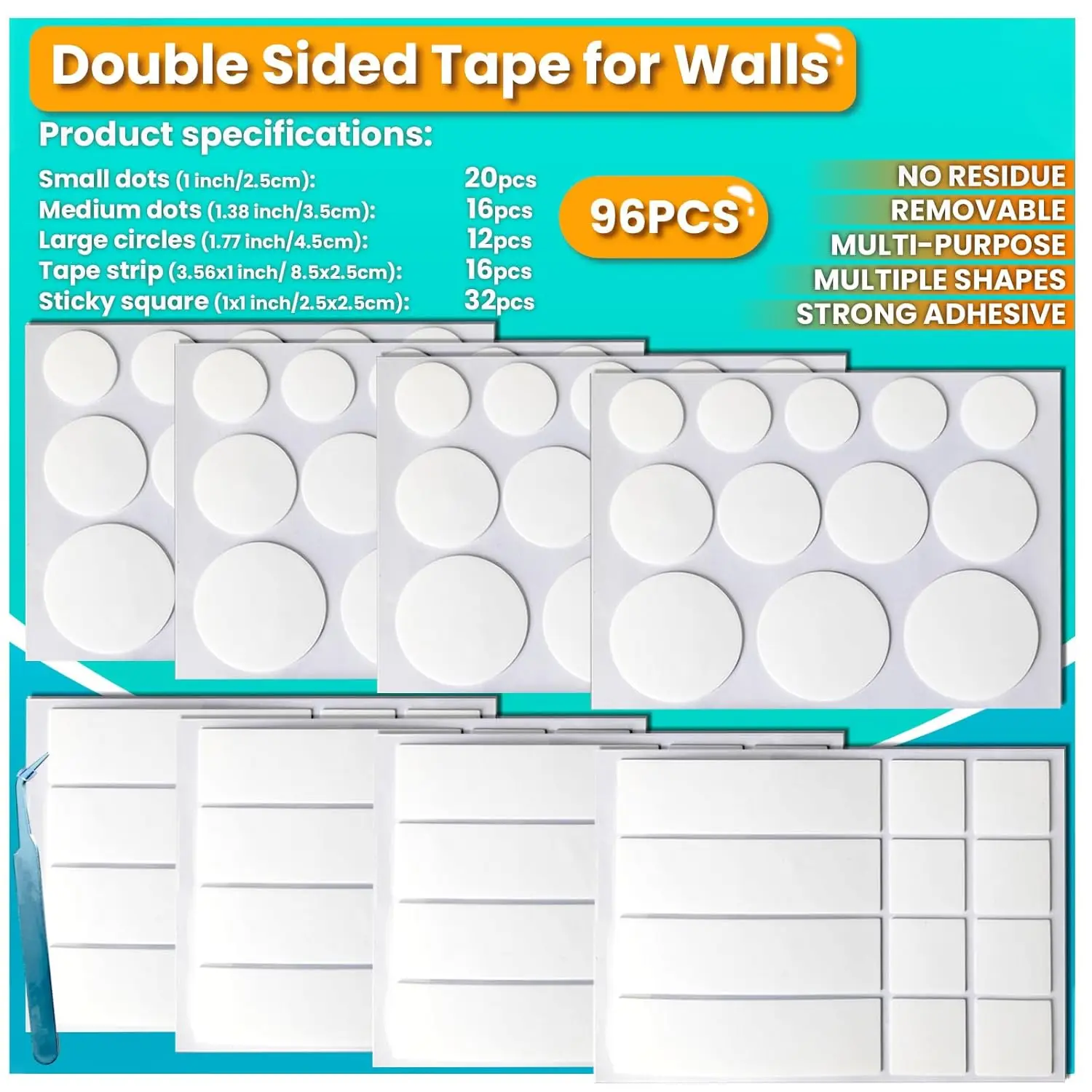 Double Sided Tape for Walls, Removable Mounting Dots Heavy Duty, Multipurpose for Art Craft Decoration Party Supplies