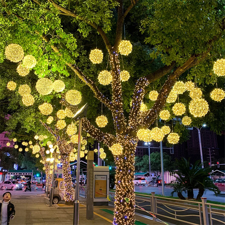 30CM 20CM LED Palla in rattan Lucine Ghirlanda esterna Albero di Natale Luci da giardino per decorazioni natalizie per matrimoni e feste