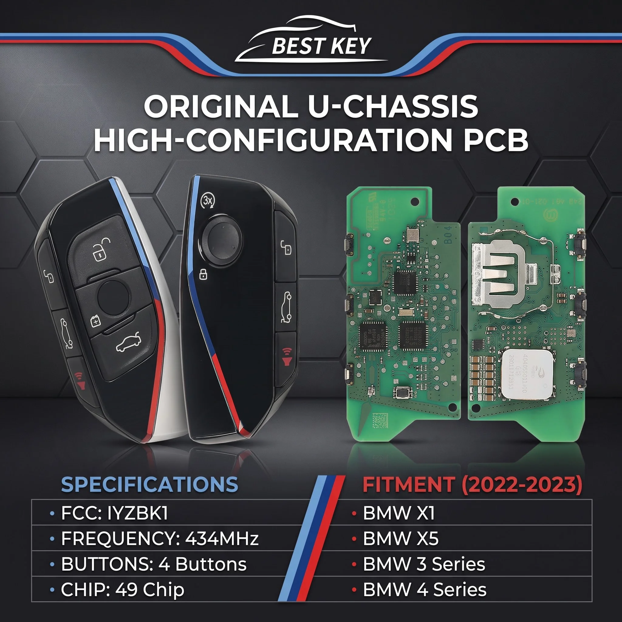 BEST KEY IYZBK1 2701A-BK1 434MHZ 49 Chip Aftermarket 4 Button Smart Key Fob For BMW X1 X2 5 7 Series U Model BDC2 BDC3 2022-24