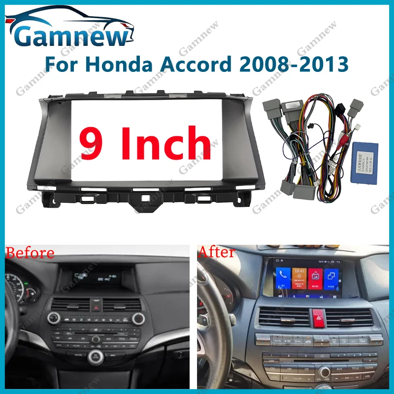 9 Inch Car Fascia Frame Adapter Canbus Box For Honda Accord 8 8TH Crosstour Android Radio Audio Dash Fitting Panel Kit