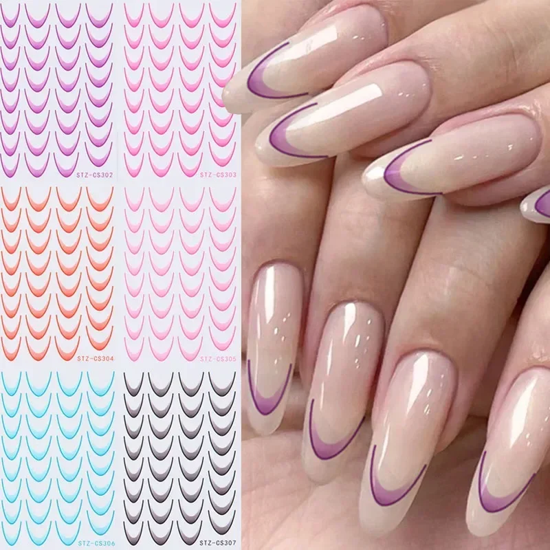 6pcs Gradient French Line Nail Art Stickers Self-Adhesive Decals Design Nail Tips Guides for DIY Decoration Stencil Manicure