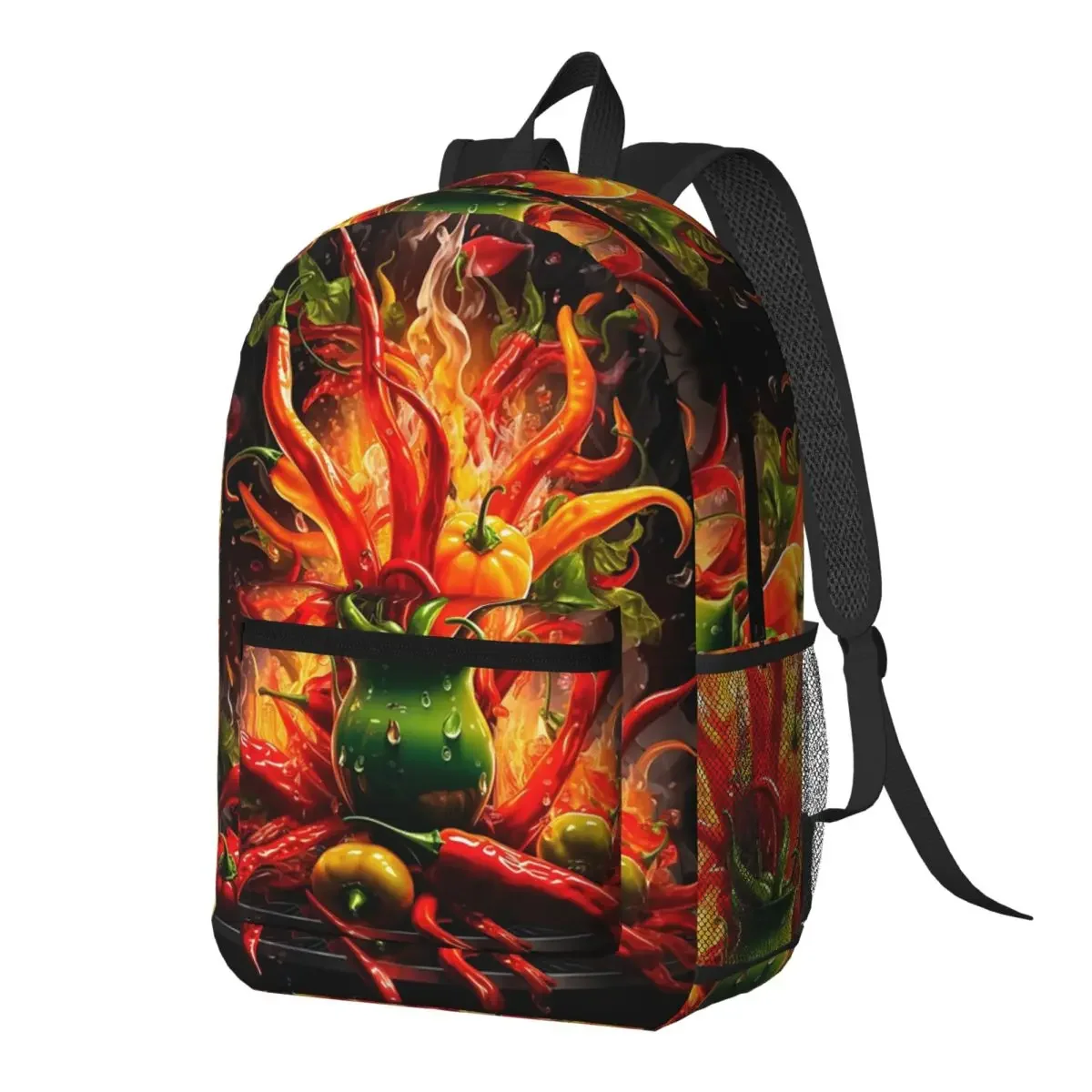 Fresh Colorful Chili Realistic Backpack Daypack Large Capacity Kids BookBag School Bag Shoulder Bags for Men Women