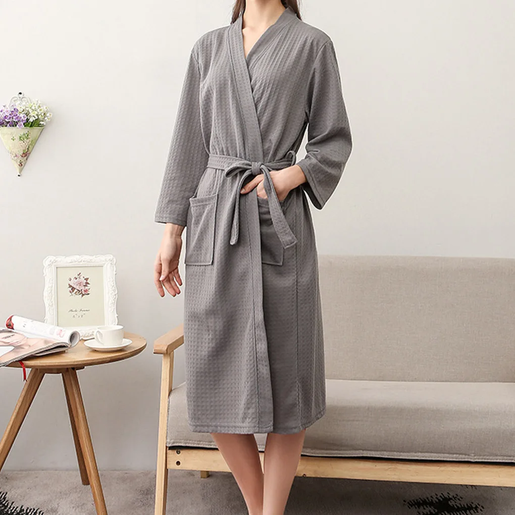 Women Summer Kimono Lovers Bride Sexy Waffle Nightgown Dressing Gown Wedding Peignoir Long Sleeve Suck Water Bathrobe