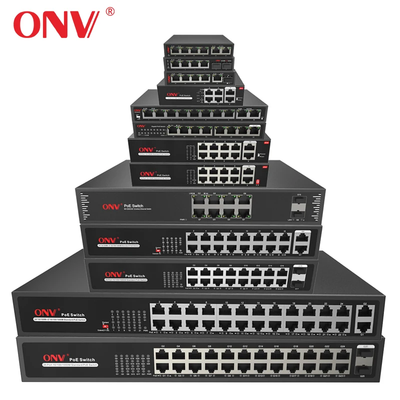 4/8/16/24 Port Network Switch PoE Mega Giga SFP PoE Switch IP Camera Used Vlan Function 100Mbps Transmission 802.3af Standard